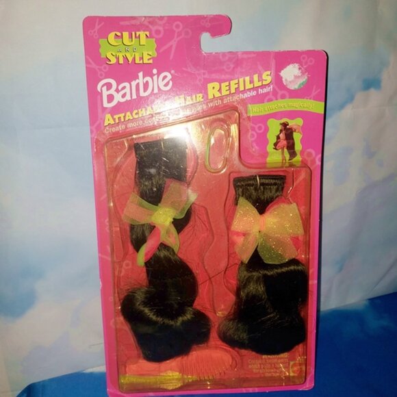 Black Vintage 1994 Cut and Style Barbie Attachable Hair Refills Set New/NOS - Picture 1 of 3